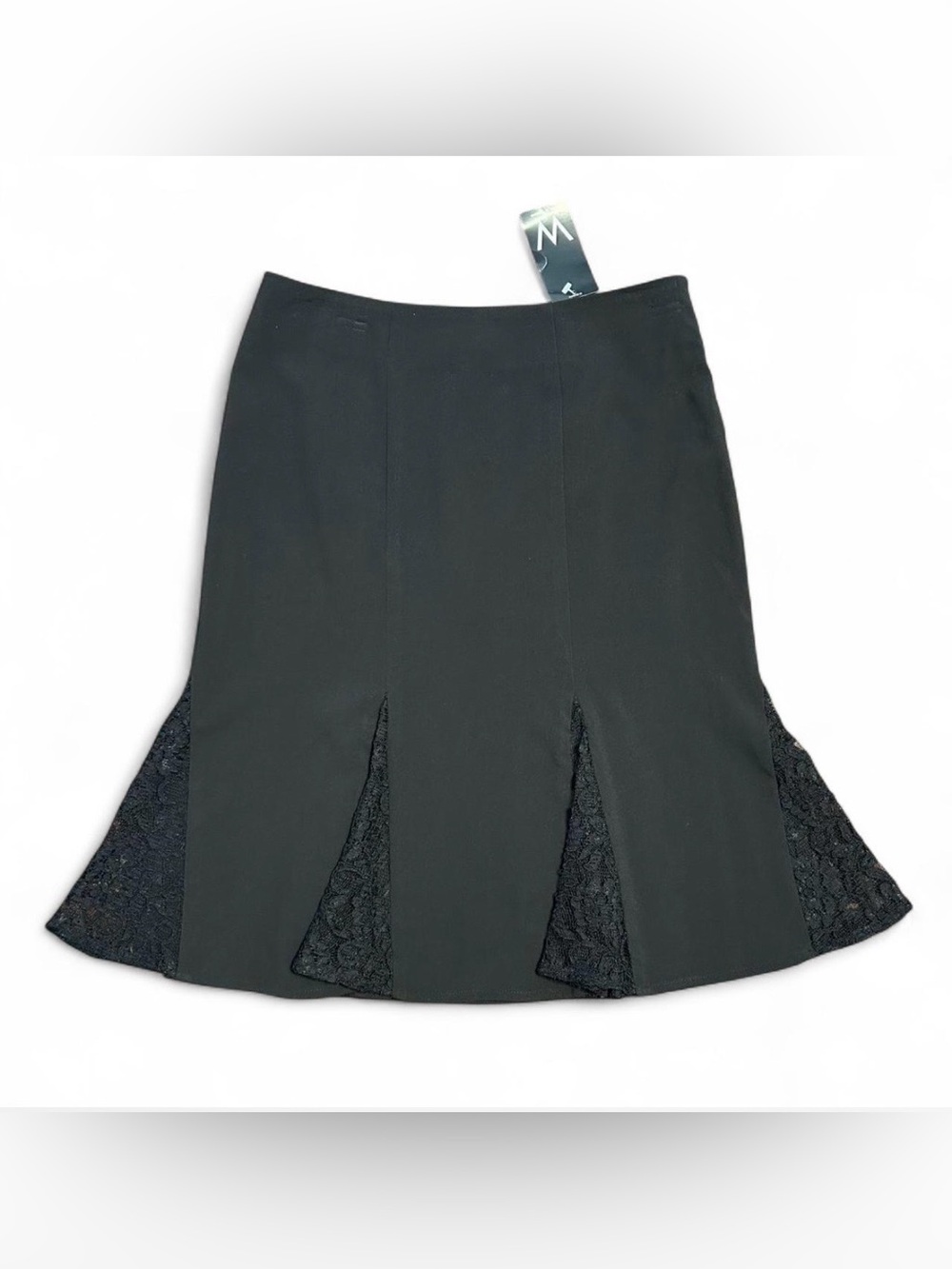 Y2K Black Lace Insert Flare Midi Skirt - Dead stock with tags